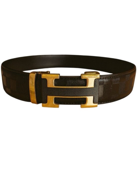 Unbranded Other - Elegant Fashion Belt Gold Brass Buckle PU Leather Black Length 46 in